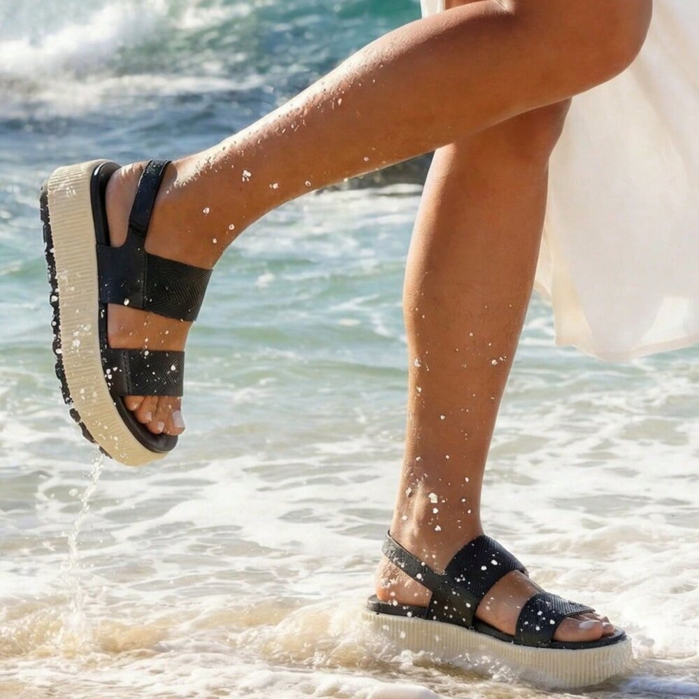 Black And White Vacation Women's Platform Sandals - Picture 3 of 9